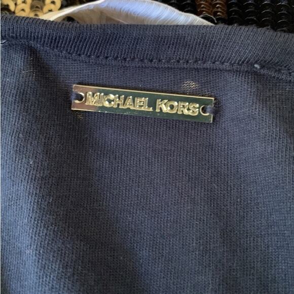 Michael Kors Women's Size Medium Blouse Black & Gold Sequins Holiday Christmas - Picture 9 of 12